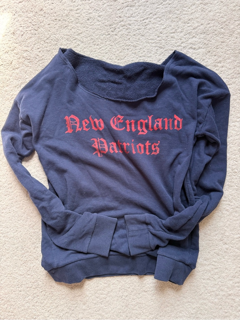 PINK Victoria's Secret Navy Off-the-Shoulder Sweater with Red Lettering